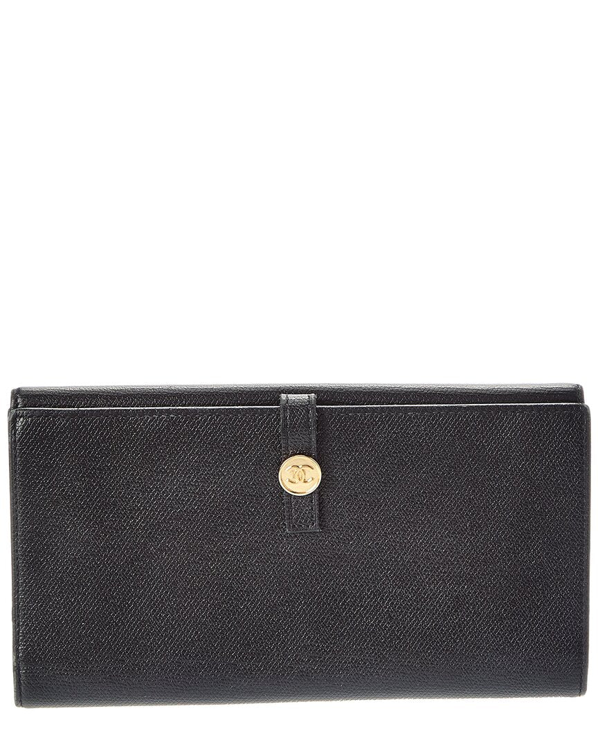 Chanel Chanel Black Leather Coco Button Bifold Purse A 20905 (Authentic Pre-Loved)