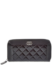 Chanel Chanel Black Quilted Lacquered Leather Long Wallet (Authentic Pre-Loved)