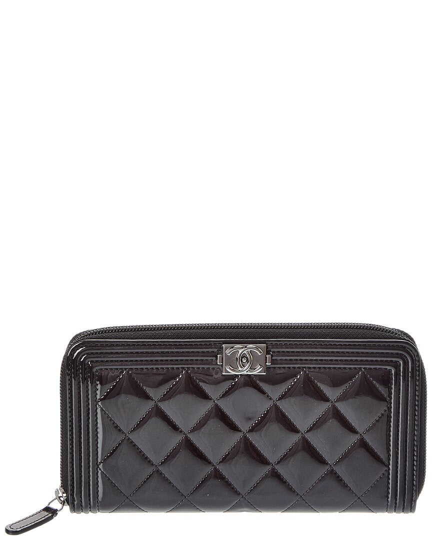 Chanel Chanel Black Quilted Lacquered Leather Long Wallet (Authentic Pre-Loved)