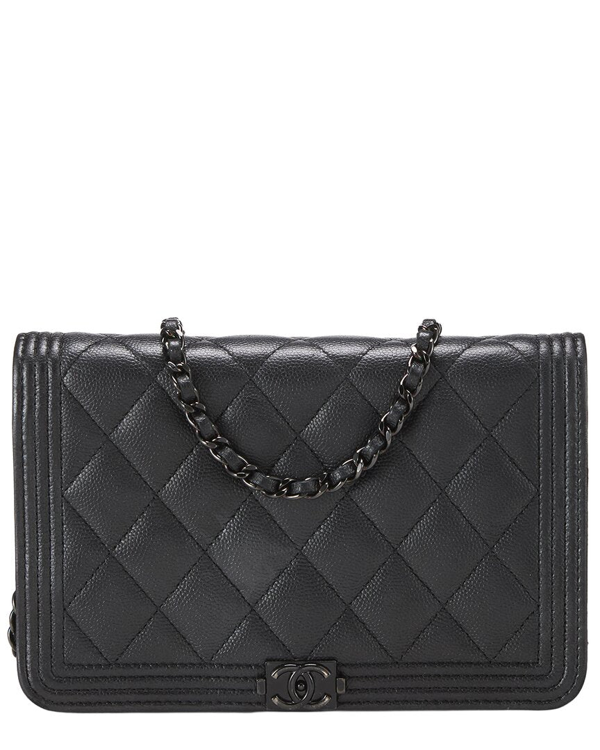 Chanel Chanel Black Caviar Leather Boy Wallet On Chain (Authentic Pre-Loved)