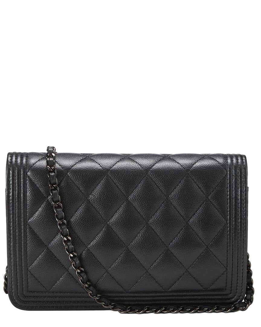Chanel Chanel Black Caviar Leather Boy Wallet On Chain (Authentic Pre-Loved)