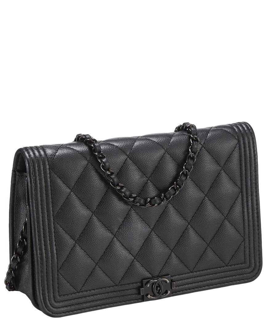 Chanel Chanel Black Caviar Leather Boy Wallet On Chain (Authentic Pre-Loved)