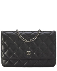 Chanel Chanel Black Lambskin Classic Quilted Wallet On Chain (Authentic Pre-Loved)
