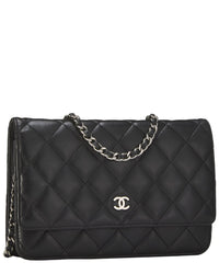 Chanel Chanel Black Lambskin Classic Quilted Wallet On Chain (Authentic Pre-Loved)