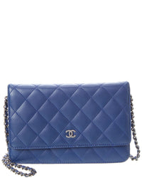 Chanel Chanel Blue Lambskin Classic Quilted Wallet On Chain (Authentic Pre-Loved)