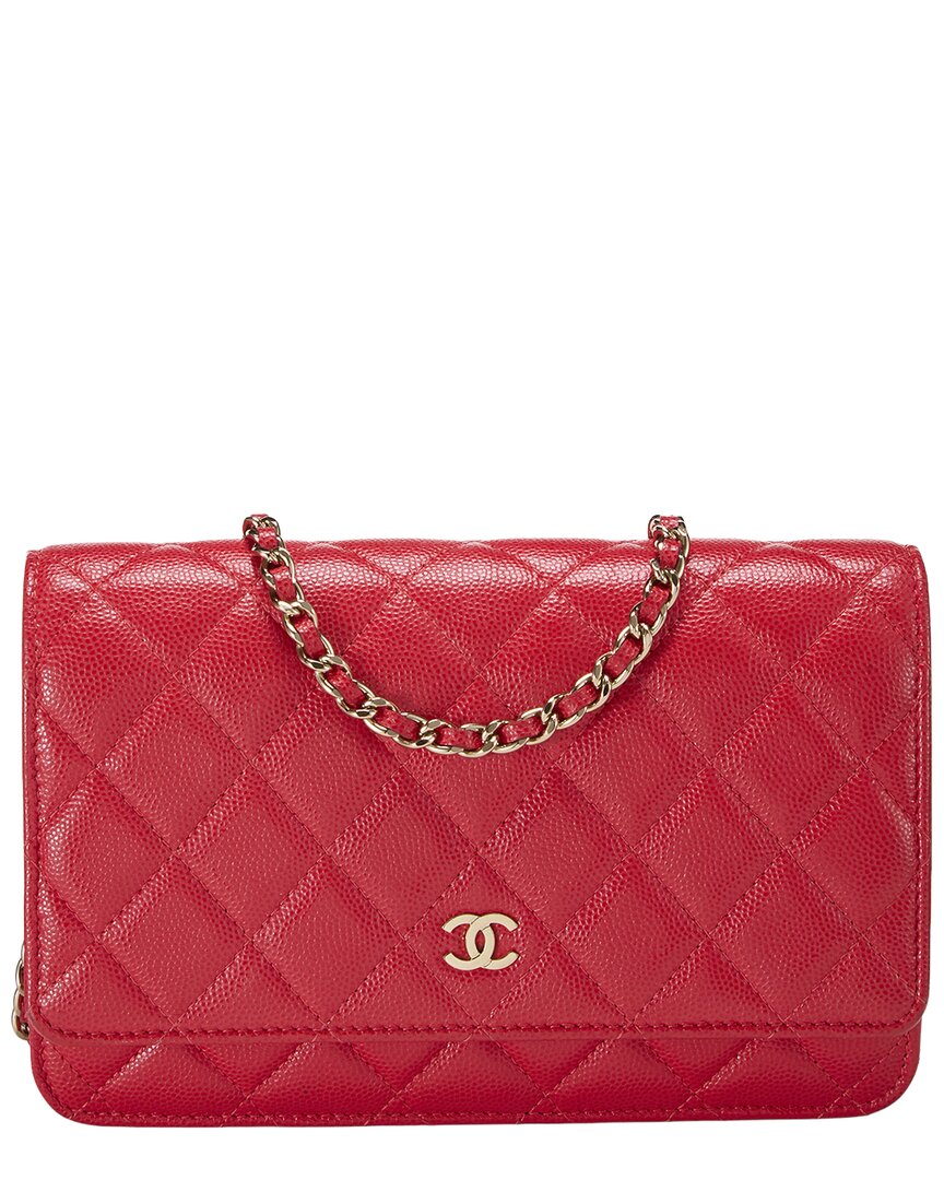 Chanel Chanel Red Caviar Leather Boy Wallet On Chain (Authentic Pre-Loved)