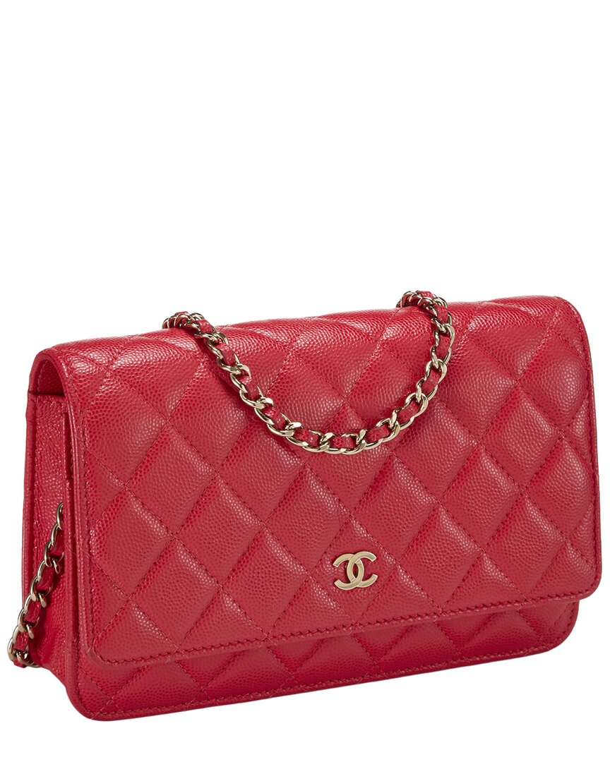 Chanel Chanel Red Caviar Leather Boy Wallet On Chain (Authentic Pre-Loved)