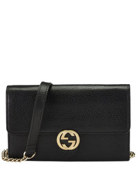Gucci Gucci Black Leather Interlocking Wallet On Chain Small (Authentic Pre-Loved)
