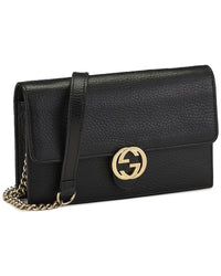 Gucci Gucci Black Leather Interlocking Wallet On Chain Small (Authentic Pre-Loved)