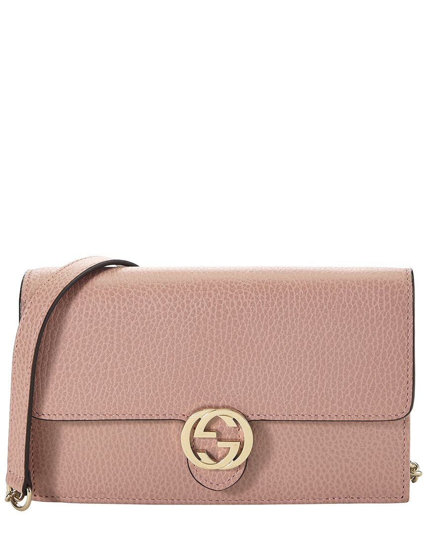 Gucci Gucci Pink Leather Interlocking Wallet On Chain Small (Authentic Pre-Loved)