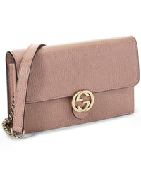 Gucci Gucci Pink Leather Interlocking Wallet On Chain Small (Authentic Pre-Loved)