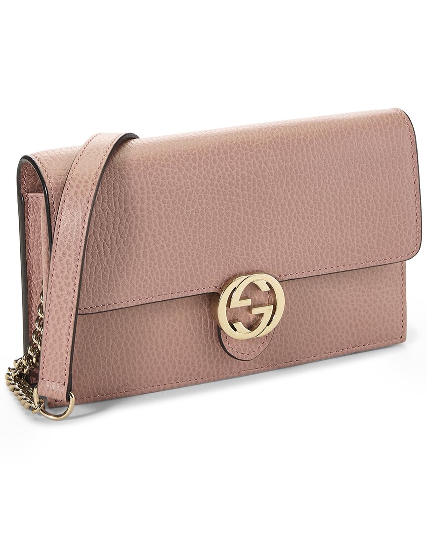 Gucci Gucci Pink Leather Interlocking Wallet On Chain Small (Authentic Pre-Loved)
