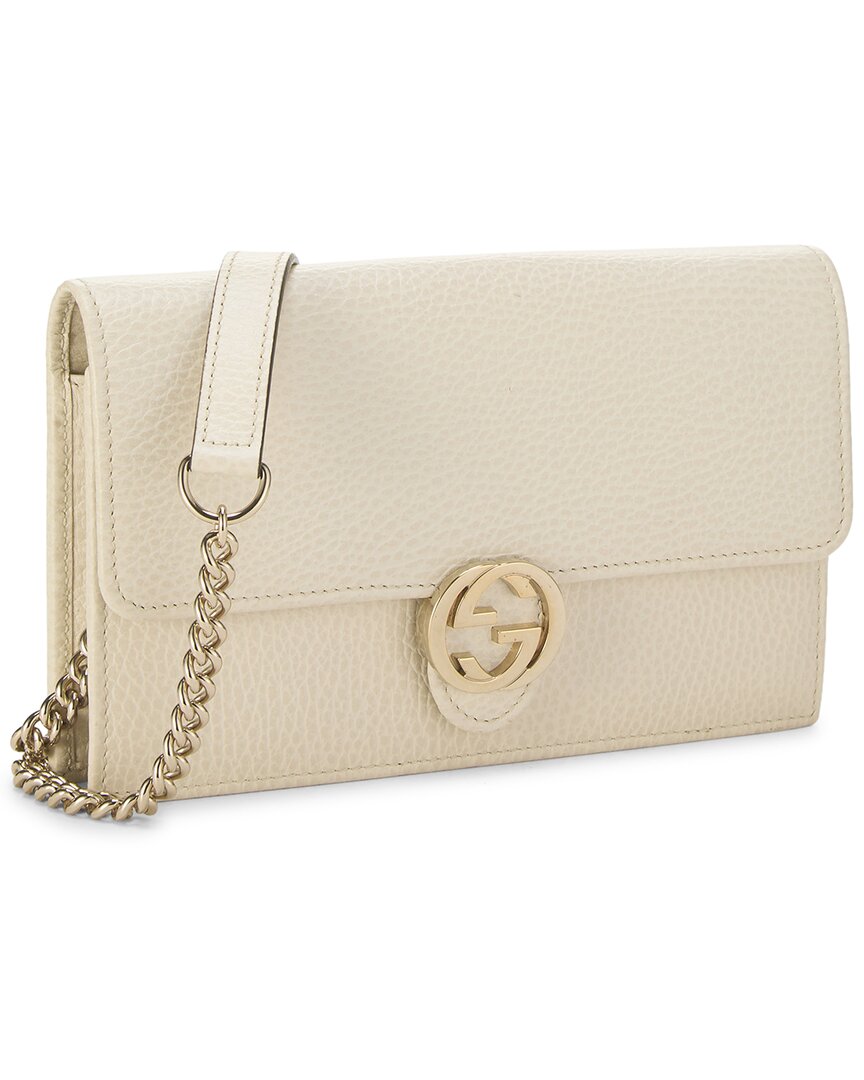 Gucci Gucci White Leather Interlocking Wallet On Chain Small (Authentic Pre-Loved)