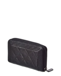 Pre-Owned Chanel Black Caviar Leather Boy Zip Around Wallet (Authentic Pre-Loved)