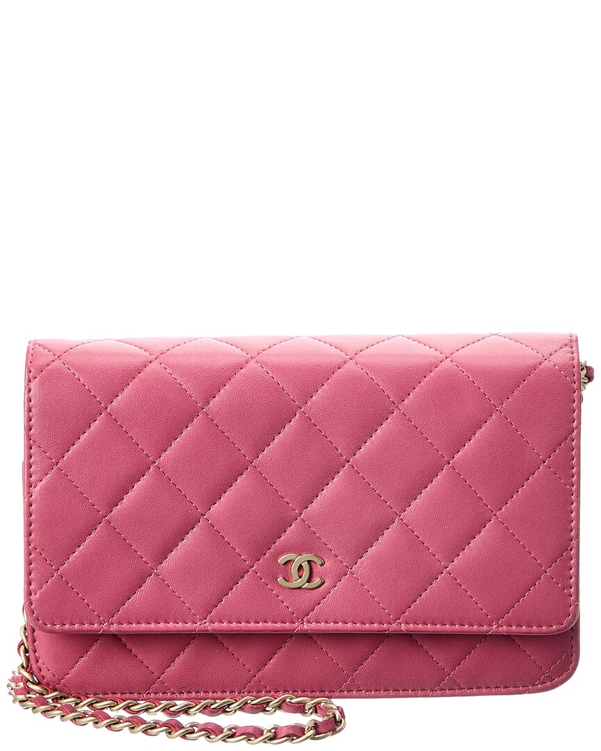 Pre-Owned Chanel Pink Lambskin Wallet On Chain (Authentic Pre-Loved)