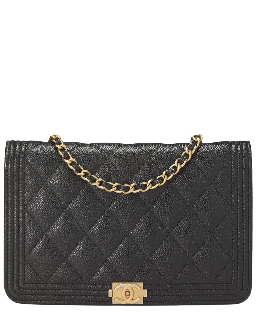 Chanel Chanel Black Quilted Caviar Leather Boy Wallet On Chain (Authentic Pre-Loved)