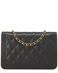 Chanel Chanel Black Quilted Caviar Leather Boy Wallet On Chain (Authentic Pre-Loved)