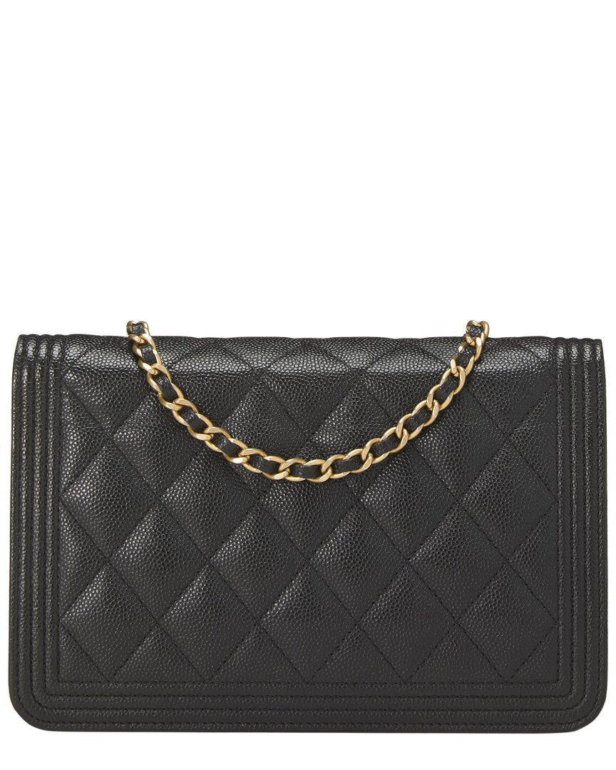 Chanel Chanel Black Quilted Caviar Leather Boy Wallet On Chain (Authentic Pre-Loved)