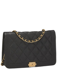 Chanel Chanel Black Quilted Caviar Leather Boy Wallet On Chain (Authentic Pre-Loved)