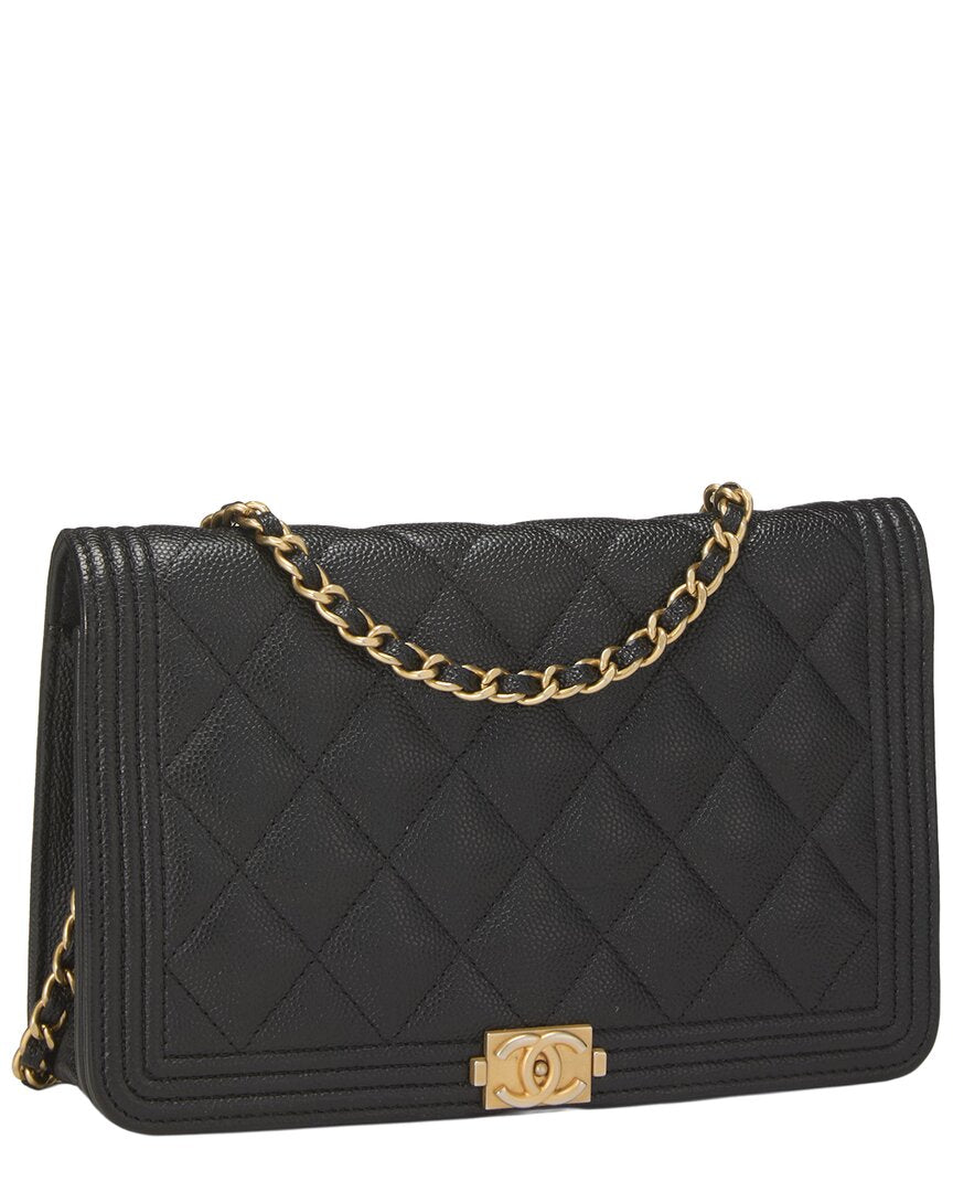 Chanel Chanel Black Quilted Caviar Leather Boy Wallet On Chain (Authentic Pre-Loved)