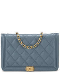 Chanel Chanel Blue Quilted Caviar Leather Boy Wallet On Chain (Authentic Pre-Loved)