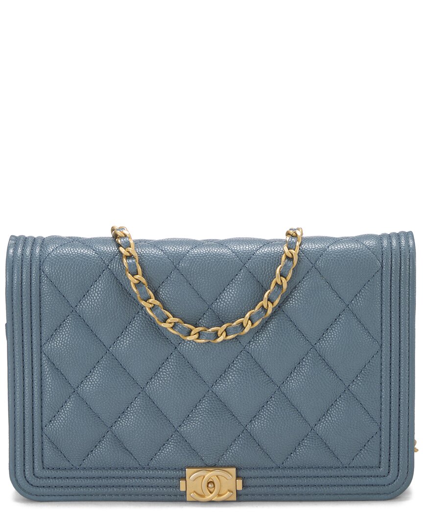 Chanel Chanel Blue Quilted Caviar Leather Boy Wallet On Chain (Authentic Pre-Loved)