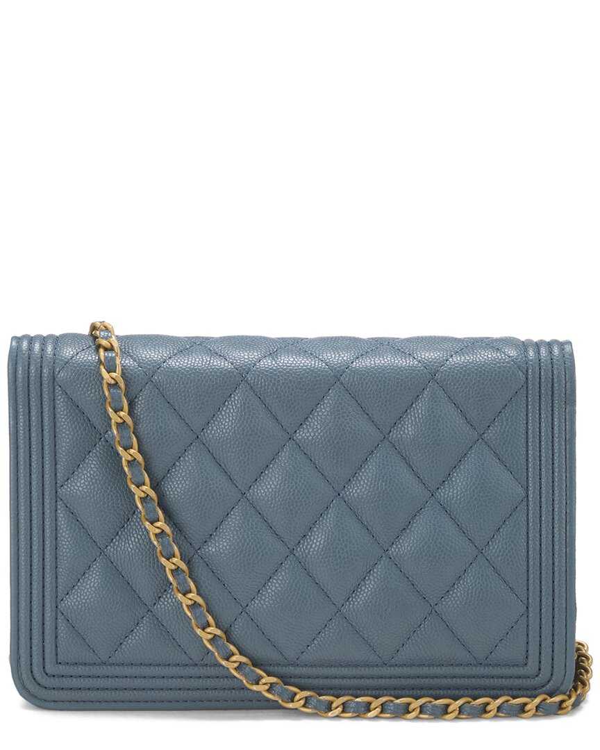 Chanel Chanel Blue Quilted Caviar Leather Boy Wallet On Chain (Authentic Pre-Loved)