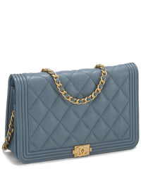 Chanel Chanel Blue Quilted Caviar Leather Boy Wallet On Chain (Authentic Pre-Loved)
