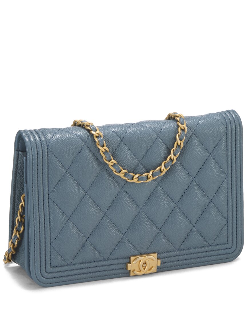 Chanel Chanel Blue Quilted Caviar Leather Boy Wallet On Chain (Authentic Pre-Loved)