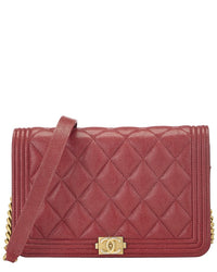Chanel Chanel Red Quilted Caviar Leather Boy Wallet On Chain (Authentic Pre-Loved)