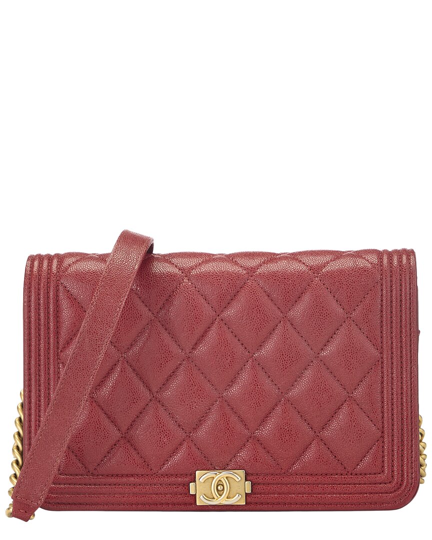Chanel Chanel Red Quilted Caviar Leather Boy Wallet On Chain (Authentic Pre-Loved)
