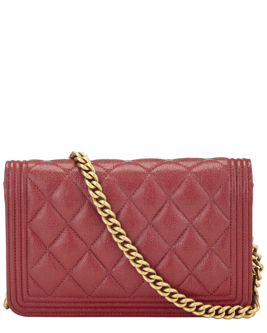 Chanel Chanel Red Quilted Caviar Leather Boy Wallet On Chain (Authentic Pre-Loved)