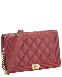 Chanel Chanel Red Quilted Caviar Leather Boy Wallet On Chain (Authentic Pre-Loved)