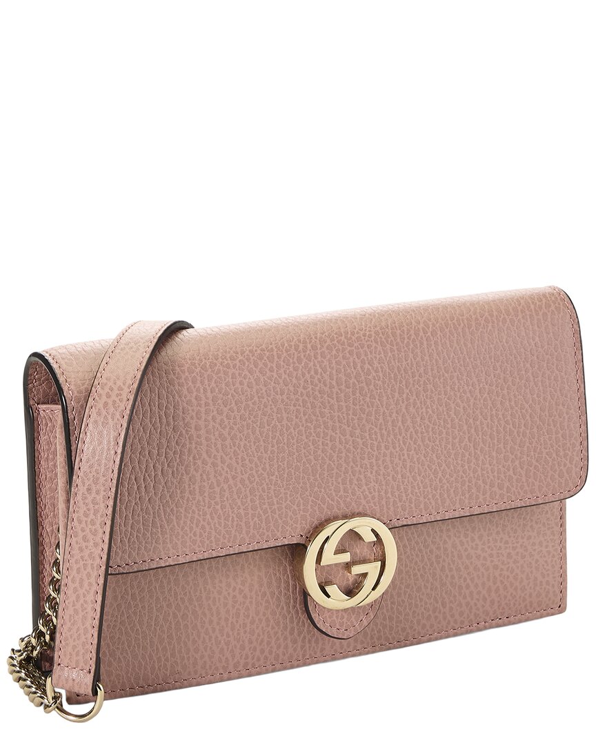 Gucci Gucci Pink Leather Interlocking Wallet On Chain Small (Authentic Pre-Loved)