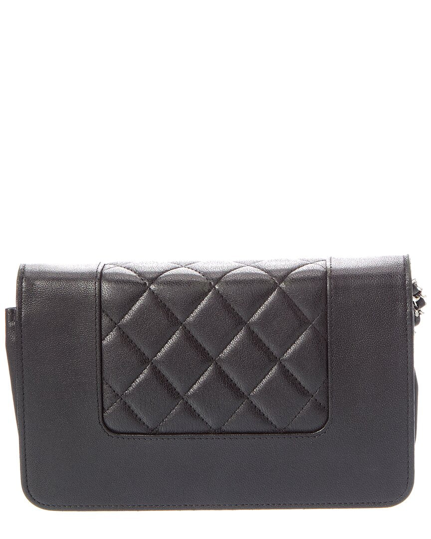 Chanel Pre-Owned Chanel Black Quilted Calfskin Leather Mademoiselle Wallet On Chain (Authentic