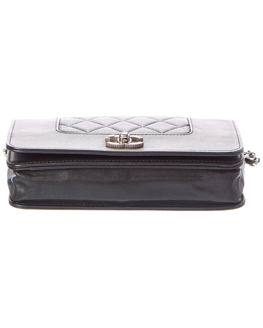 Chanel Pre-Owned Chanel Black Quilted Calfskin Leather Mademoiselle Wallet On Chain (Authentic