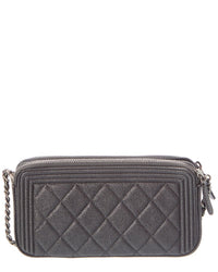 Chanel Pre-Owned Chanel Black Quilted Caviar Leather Caviar Boy Double Zip Wallet On Chain