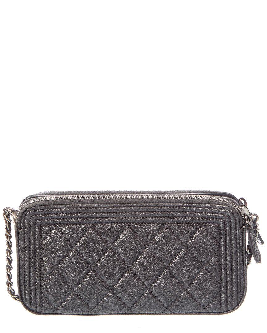 Chanel Pre-Owned Chanel Black Quilted Caviar Leather Caviar Boy Double Zip Wallet On Chain