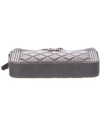 Chanel Pre-Owned Chanel Black Quilted Caviar Leather Caviar Boy Double Zip Wallet On Chain
