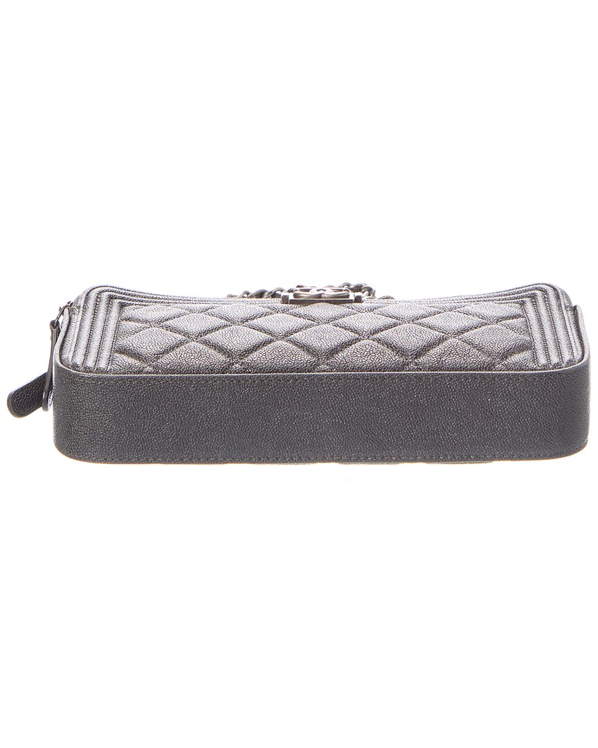 Chanel Pre-Owned Chanel Black Quilted Caviar Leather Caviar Boy Double Zip Wallet On Chain
