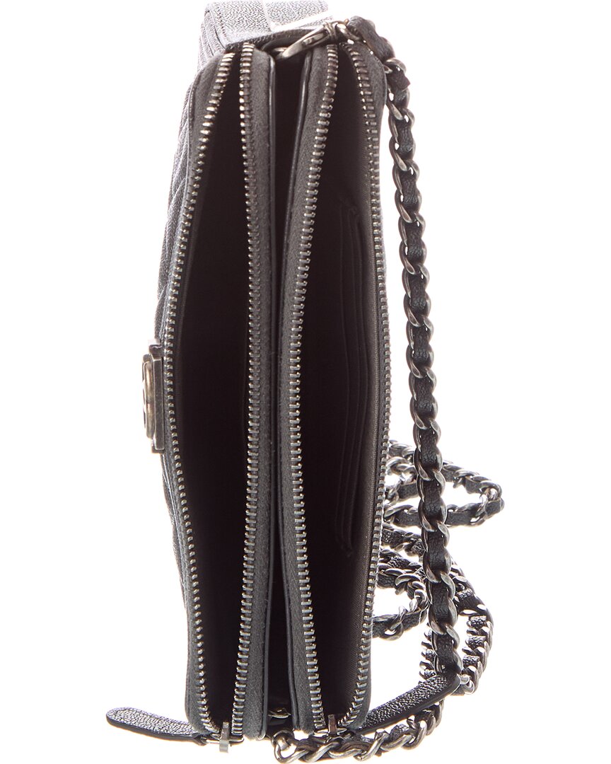 Chanel Pre-Owned Chanel Black Quilted Caviar Leather Caviar Boy Double Zip Wallet On Chain