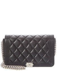 Chanel Pre-Owned Chanel Black Quilted Caviar Leather Boy Wallet On Chain (Authentic Pre-Loved)