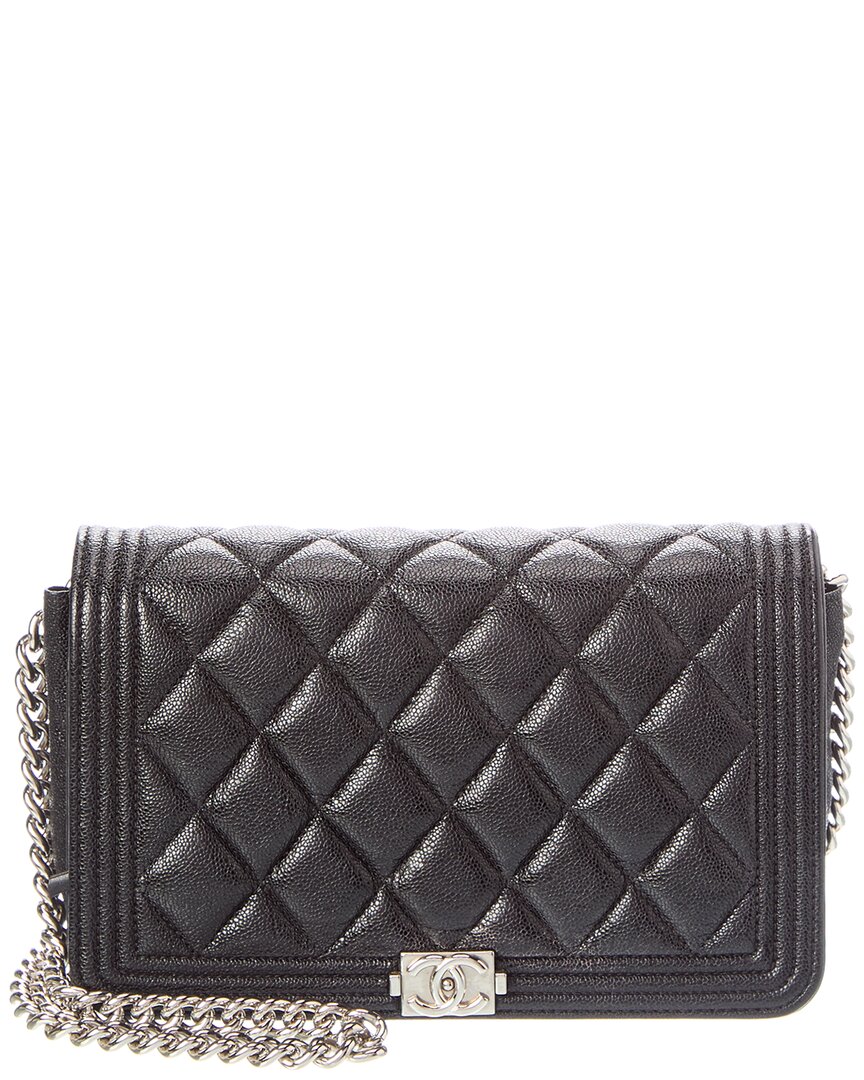 Chanel Pre-Owned Chanel Black Quilted Caviar Leather Boy Wallet On Chain (Authentic Pre-Loved)