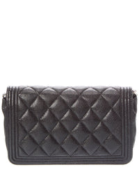 Chanel Pre-Owned Chanel Black Quilted Caviar Leather Boy Wallet On Chain (Authentic Pre-Loved)