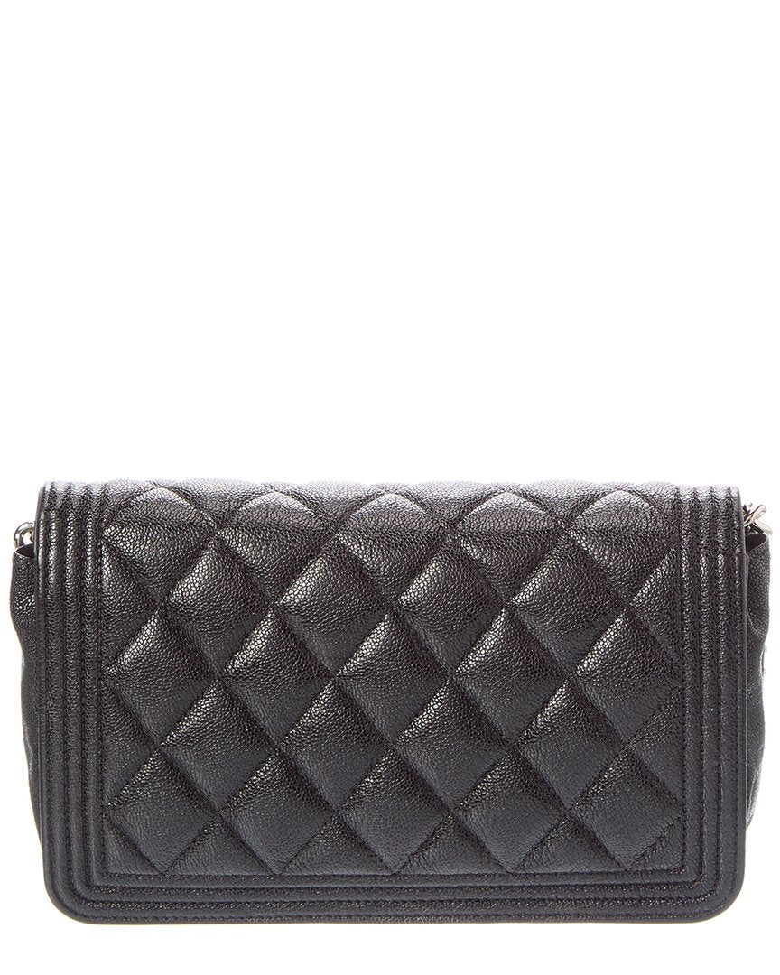 Chanel Pre-Owned Chanel Black Quilted Caviar Leather Boy Wallet On Chain (Authentic Pre-Loved)