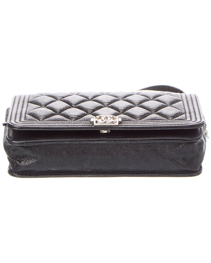 Chanel Pre-Owned Chanel Black Quilted Caviar Leather Boy Wallet On Chain (Authentic Pre-Loved)