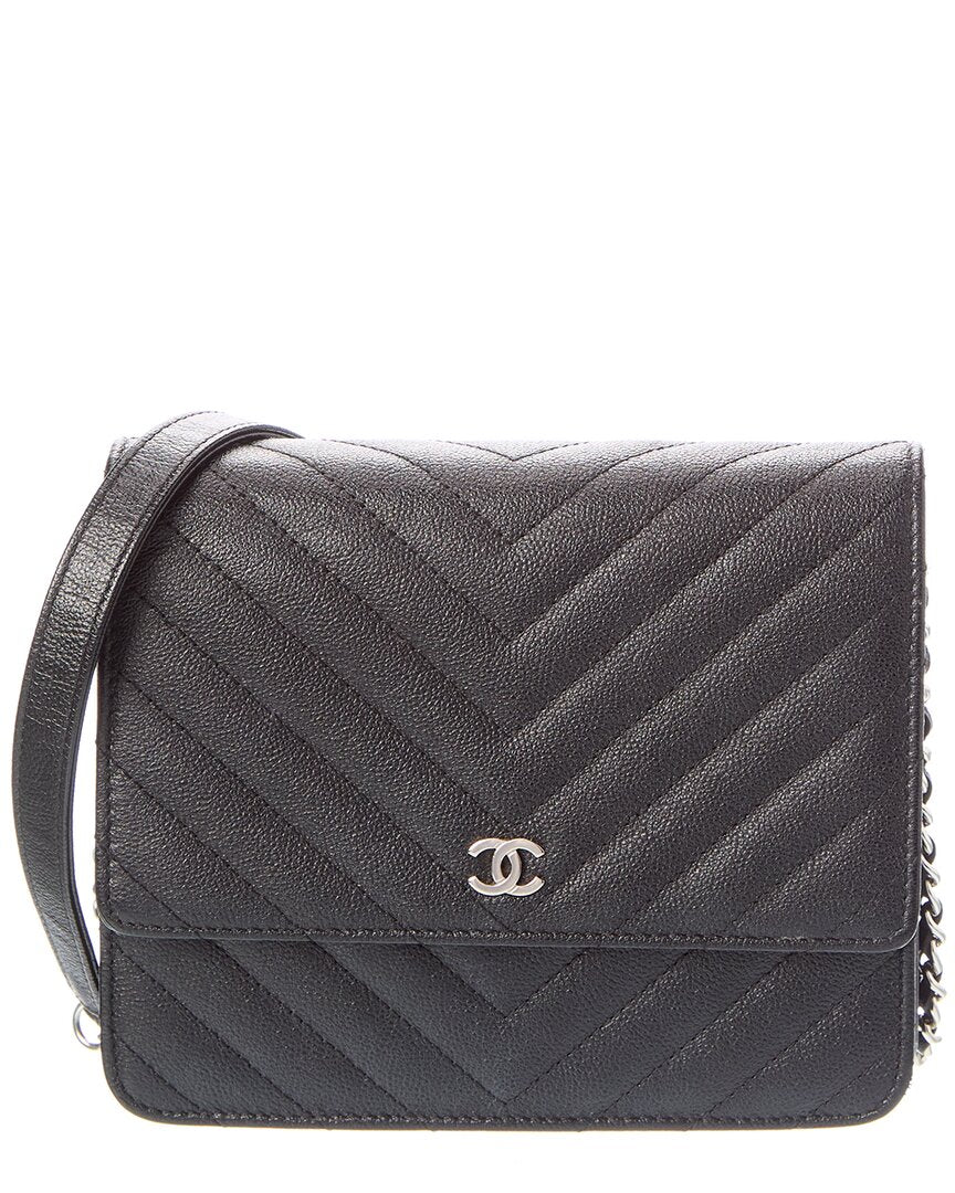 Chanel Pre-Owned Chanel Black Quilted Caviar Leather Boy Wallet On Chain (Authentic Pre-Loved)