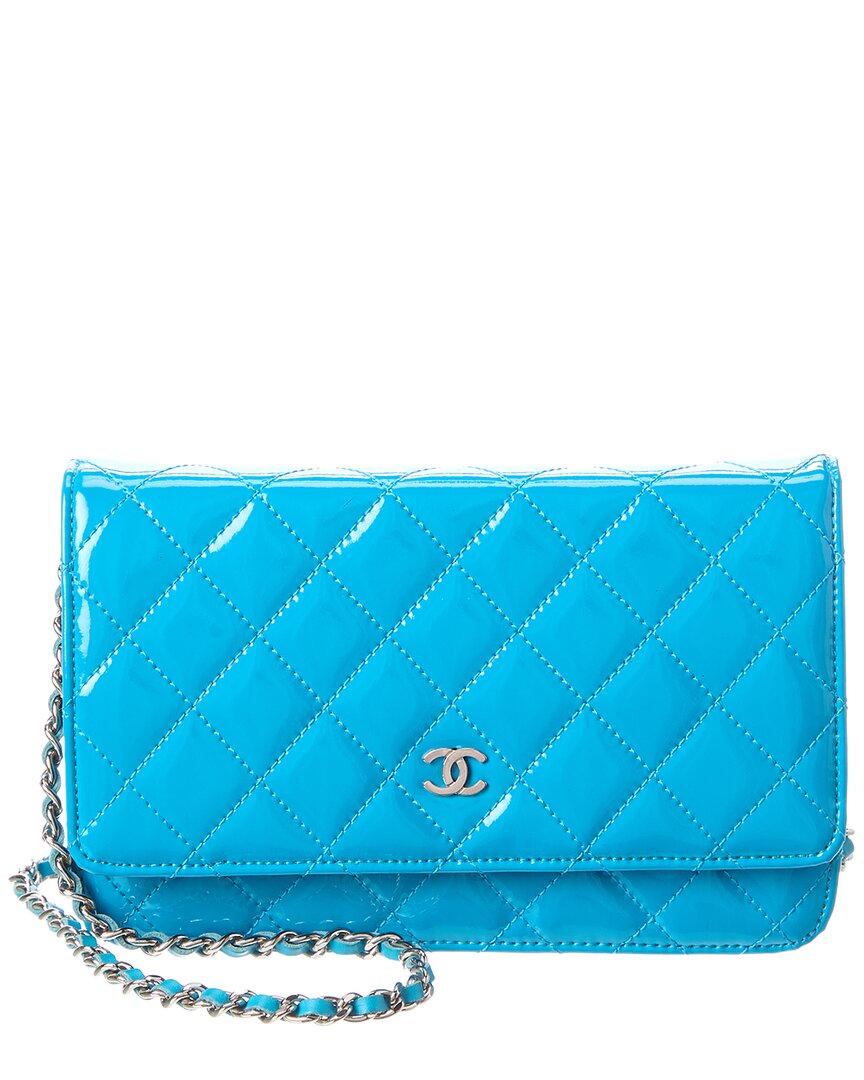Pre-Owned Chanel Blue Quilted Patent Leather Patent Wallet On Chain (Authentic Pre-Loved)