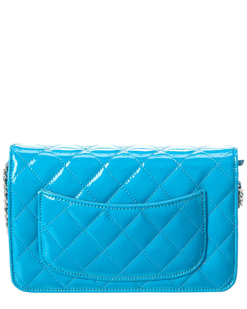 Pre-Owned Chanel Blue Quilted Patent Leather Patent Wallet On Chain (Authentic Pre-Loved)