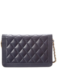 Chanel Pre-Owned Chanel Navy Quilted Caviar Leather Boy Wallet On Chain (Authentic Pre-Loved)